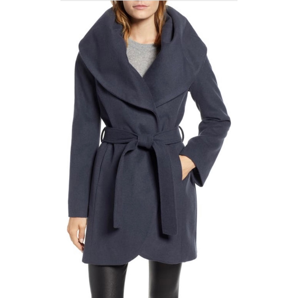 T Tahari Wool Blend Belted Wrap Coat